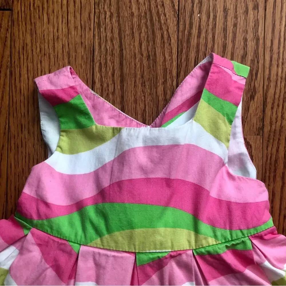 MAGGIE & ZOE A-Line Waves Pattern Pink Green White Dress Girl’s Size 24 MO